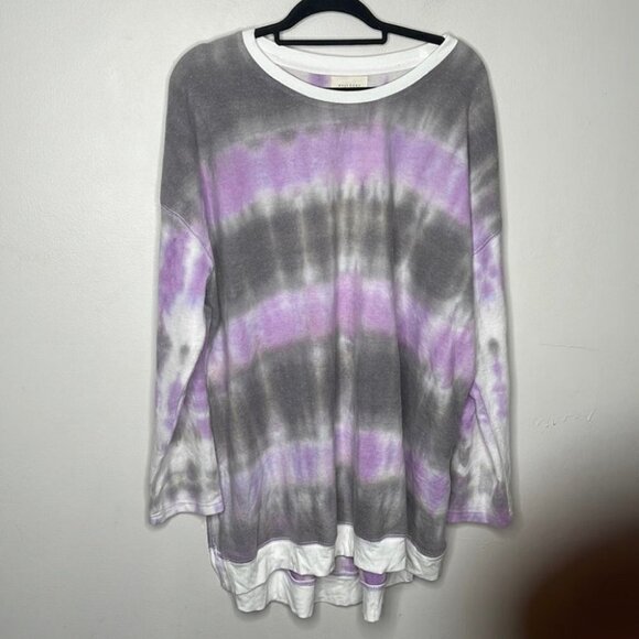 MELLODAY Tie Dye Tunic Sweatshirt In Purple Combo NWT - Picture 2 of 6